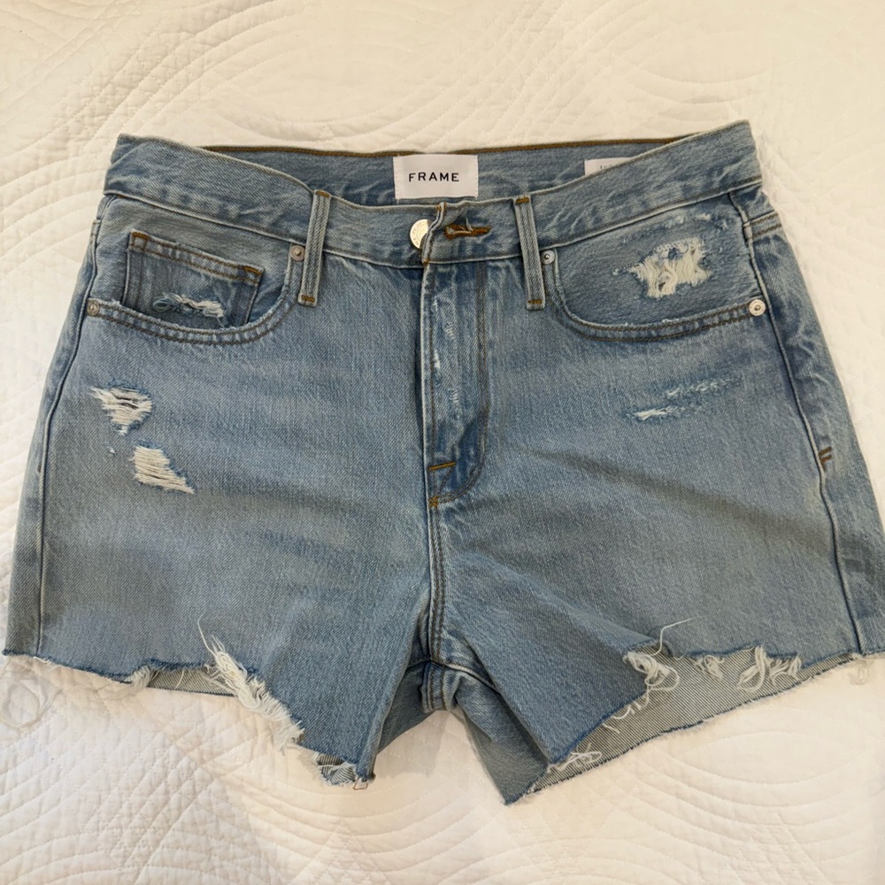 Frame Denim Blue Distressed Jean Shorts